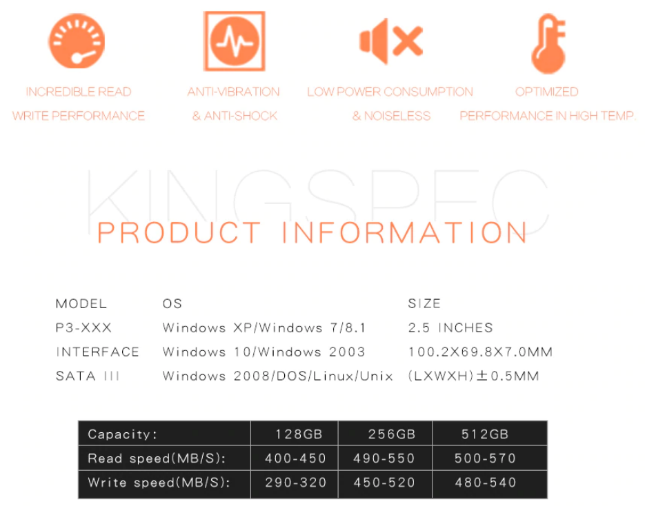 KingSpec P3-256 256GB 500MB-450MB/s 2.5 Sata SSD Fiyatı
