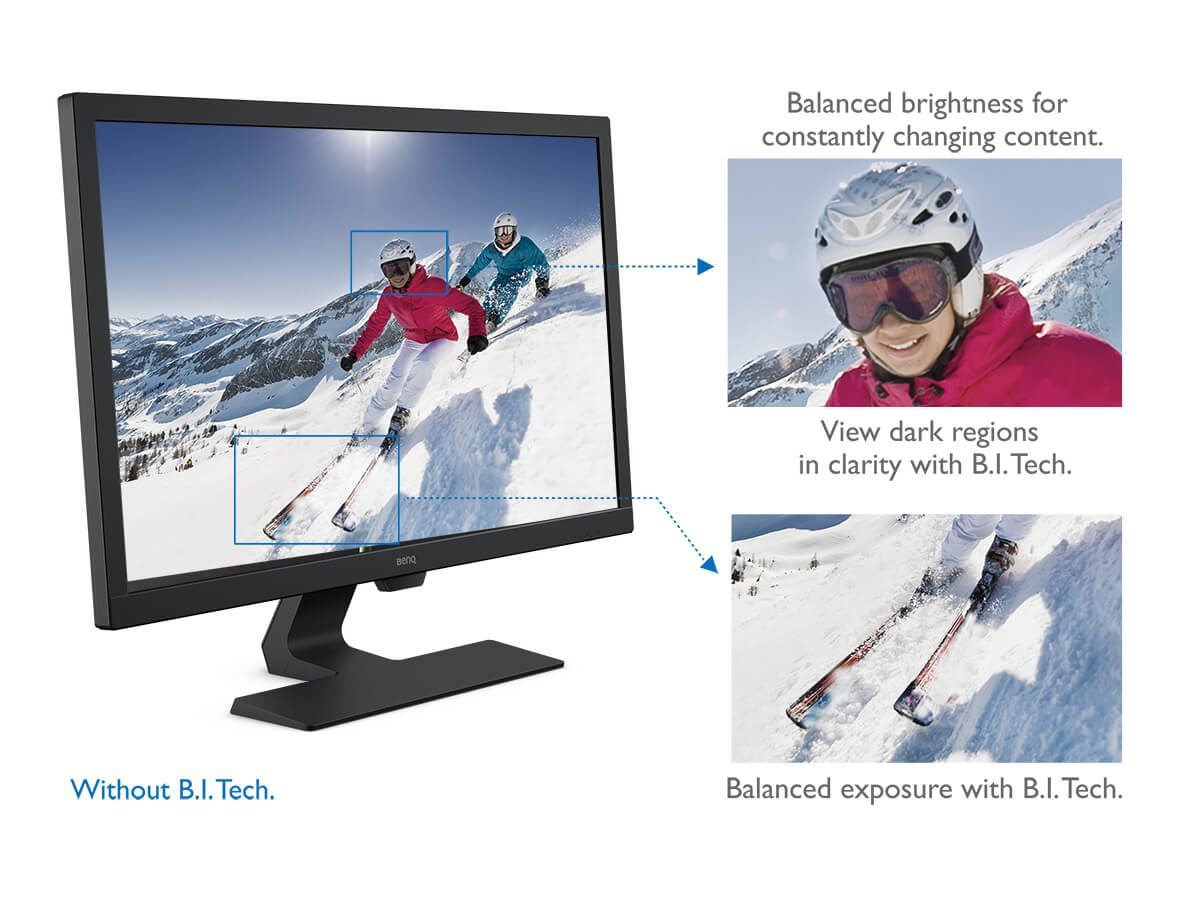 B.I. tech. detects content intensity to avoid overexposure of bright scenes while enhancing dark areas to maintain a clear visibility