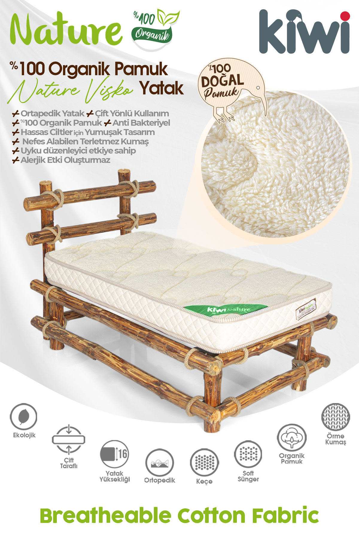 Kiwi 100 Organik Pamuk Akilli Sungerli Viskolu Bebek Fiyati