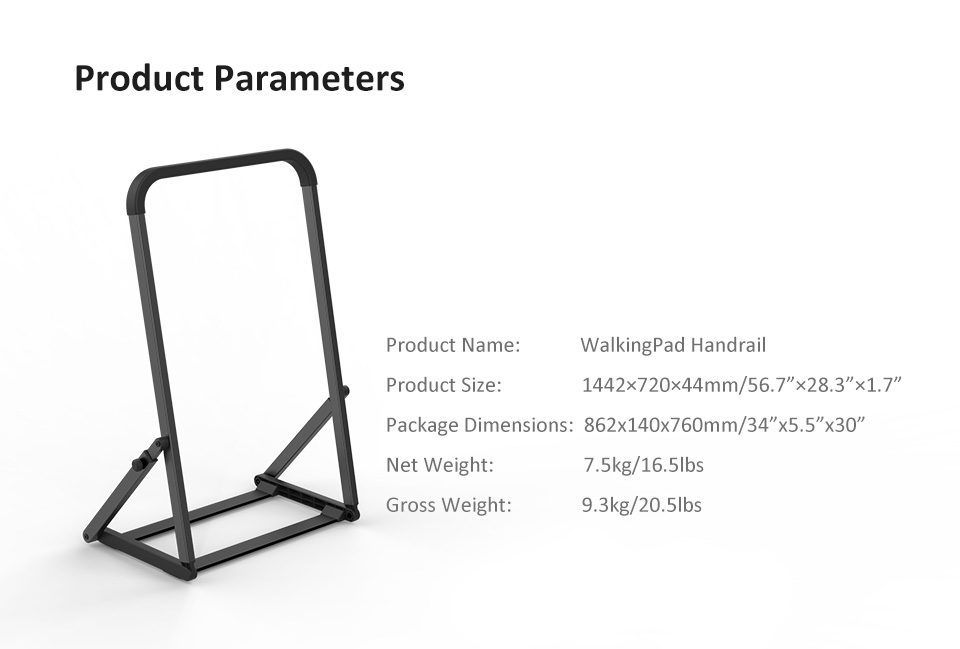 WalkingPad Special Foldable Handrail Fits For WalkingPad A1 PRO Full Steel Support Strong Durable Armrest Prevent Falling Balustrade - Black