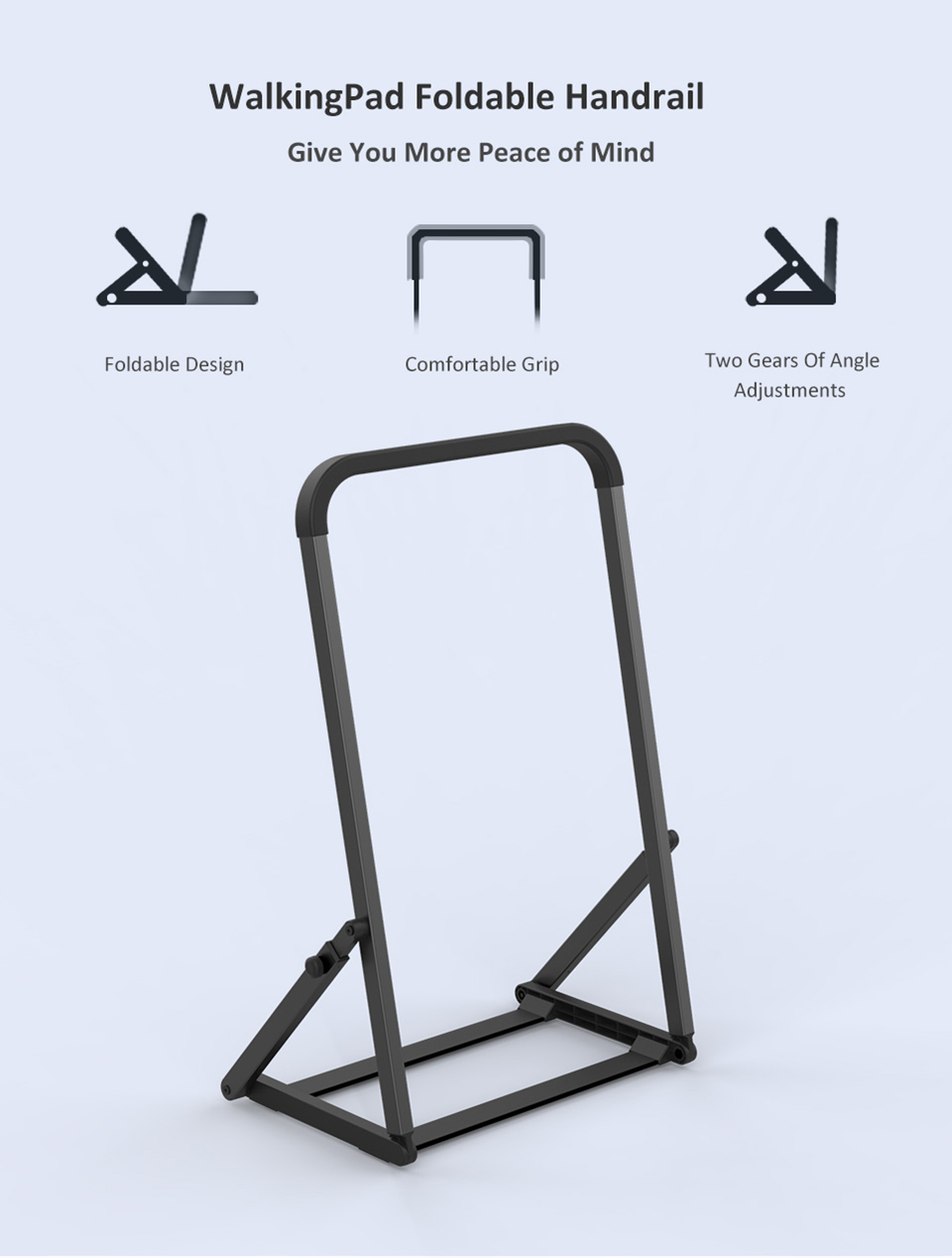 WalkingPad Special Foldable Handrail Fits For WalkingPad A1 PRO Full Steel Support Strong Durable Armrest Prevent Falling Balustrade - Black