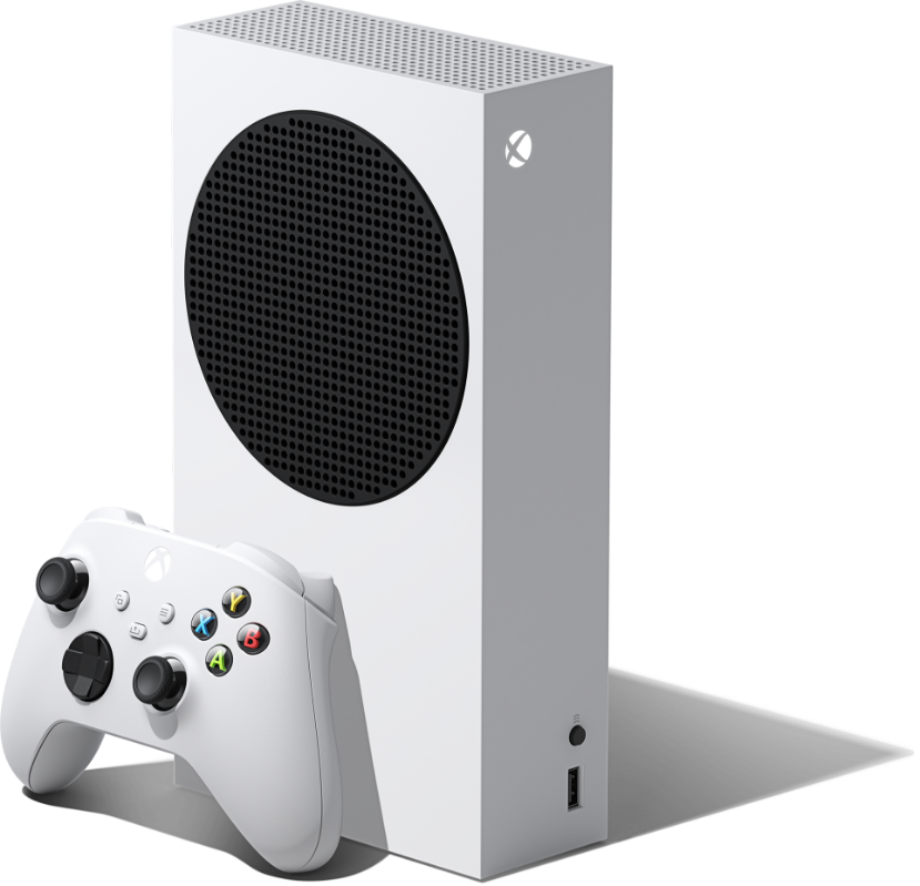 Xbox kablosuz oyun kumandasıyla Xbox Series S'in soldan görünümü