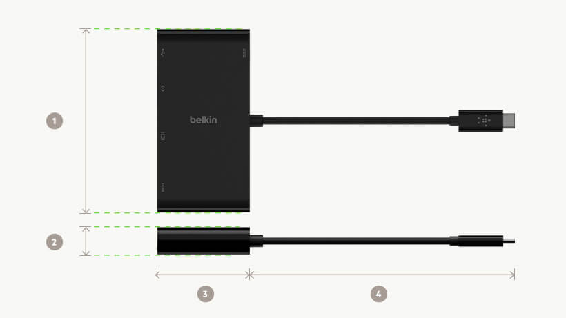 USB-C Multimedya Adaptörü boyut şeması