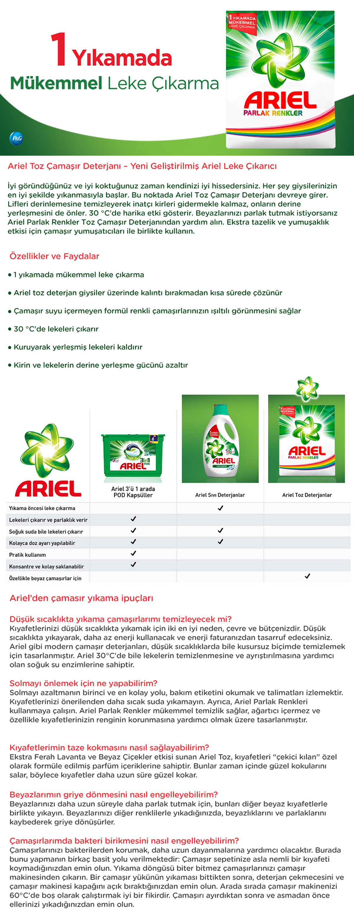 koruma keskin tanıtım  Ariel Toz Çamaşır Deterjanı Parlak Renkler 4.5 kg + Fairy Fiyatı