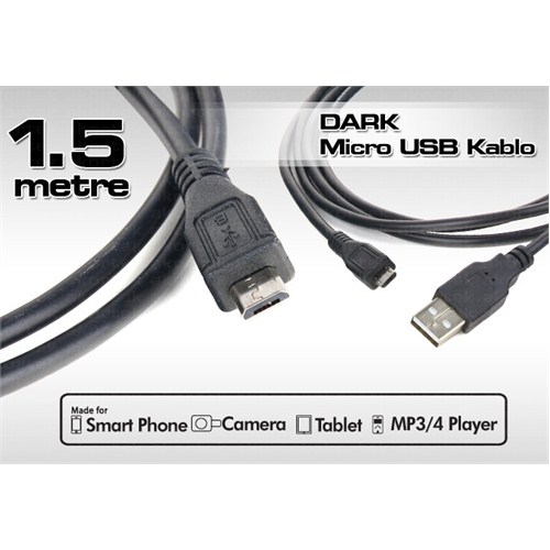 Dark Micro USB 2.0 B-Tip 5 pin 1.5m Şarj ve Data Kablosu - DK-CB-USB2MICROL150CP
