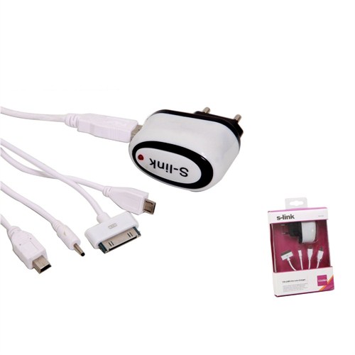 S-Link Slx-22C Şarj Aleti 3Lü Çakmak Çok/Usb 1000Ma 220V Universal (4 İn 1 iPhone 4+Samsung+Kamera Şarj)