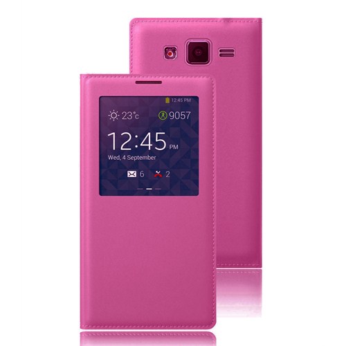 Case 4U Samsung Galaxy Grand Prime Pencereli Flip Cover Pembe