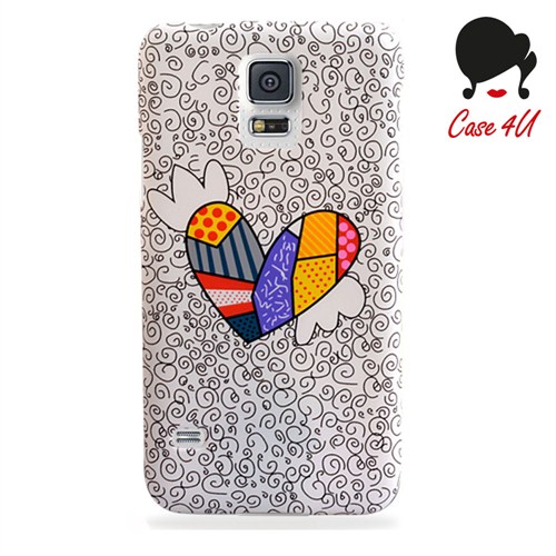 Case 4U Ladies Samsung Galaxy S5 Çizgi Kalp Desenli Arka Kapak
