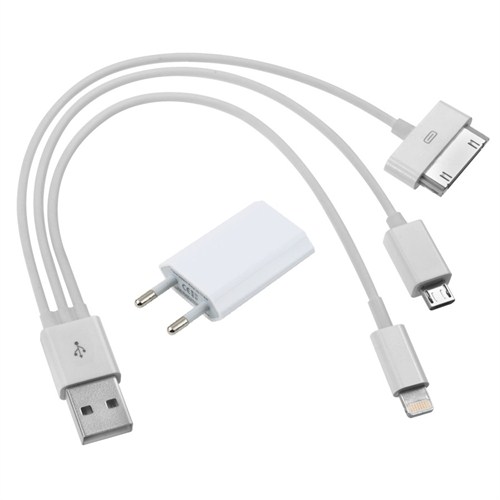 Newonline USB 3'lü Şarj Kablosu ve Şarj Aparatı (Apple iPhone 6/5/4G ve Micro USB)