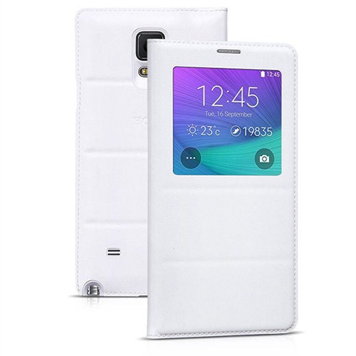 Case 4U Samsung Galaxy Note 4 Pencereli Flip Cover Kılıf Beyaz