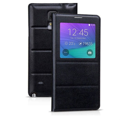 Case 4U Samsung Galaxy Note 4 Pencereli Flip Cover Kılıf Siyah
