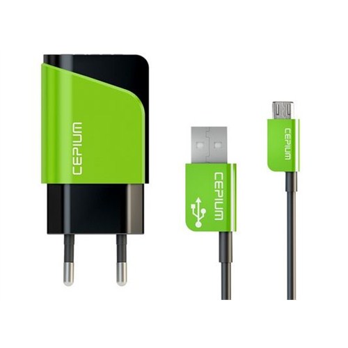 Cepium 2.1 Ev Şarj Cihazı ve Mikro USB Kablo-Yeşil - TR-1453/2_Y