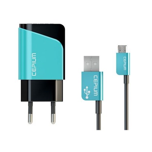 Cepium 2.1 Ev Şarj Cihazı ve Mikro USB Kablo-Turkuaz - TR-1453/2_T