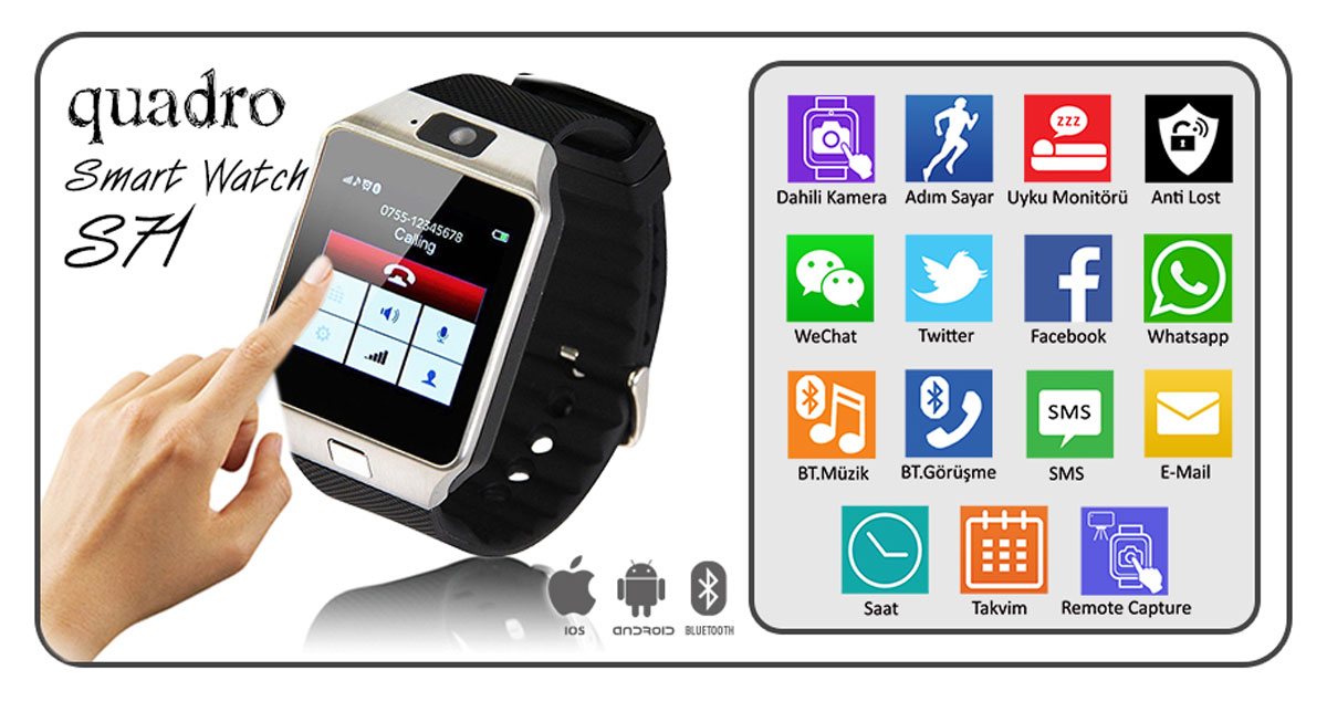 U8 Akilli Saat Smart Watch Ios Ve Android Uyumlu Bluetooth Saat Siyah Renk