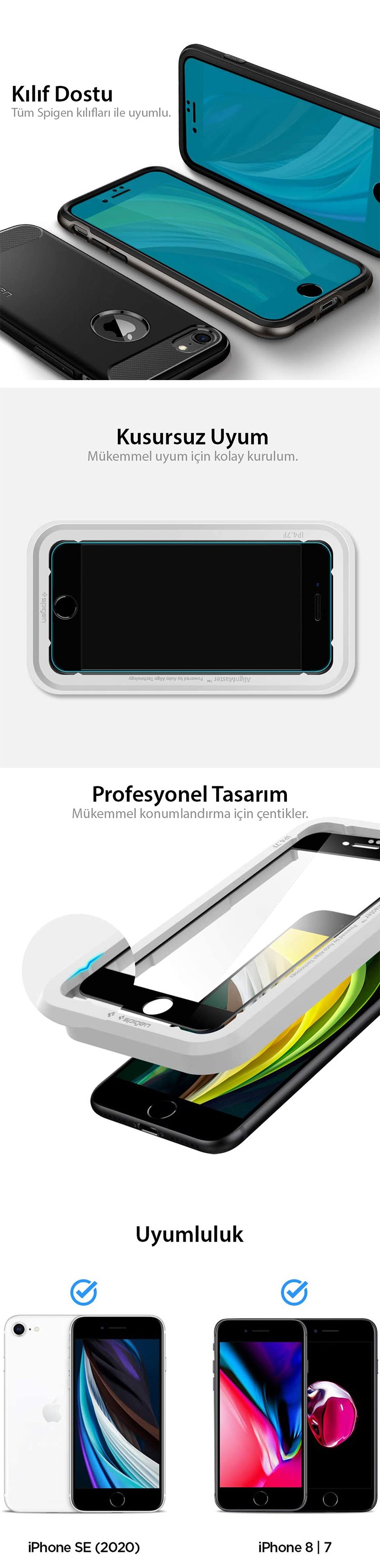 Spigen Protector de pantalla de vidrio templado [GlasTR AlignMaster]  diseñado para iPhone SE 3 (2022) / iPhone SE 2 (2020) / iPhone 8 / iPhone  7