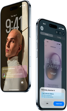 İki adet iPhone Air’in önden ve yandan dış görünümü, ince profil, Kilit Ekranı, görsel zeka özelliği kullanılıyor