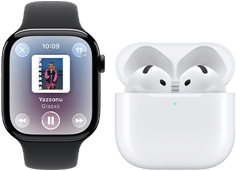 Apple Watch Series 11, titanyum arduvaz kasa, kordon: siyah spor kordon, Apple Music uygulaması, 