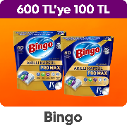 Bingo Akıllı Kapsül Bulaşık Makinesi Deterjanı Tablelerinde 600 TL'ye Sepette 100 TL İndirim