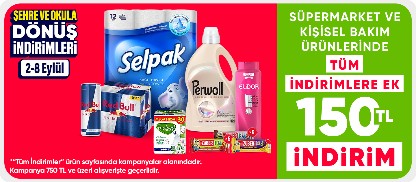 Süpermarket ürünlerinde 750tlye 150tl indirim