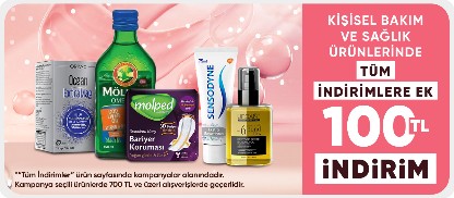 Kişisel Bakım&Sağlık kategorisinde 700 TL'ye 100 TL indirim 
