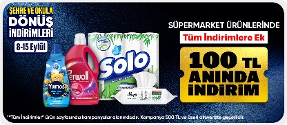 Süpermarket ürünlerinde 500tlye 100tl indirim