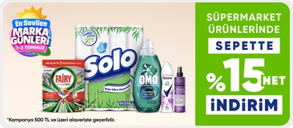 Süpermarket ürünlerinde sepette %15 indirim 