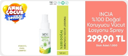 INCIA %100 Doğal Koruyucu Vücut Losyonu Sprey Yenidoğan Bebek Çocuk Için Limon Okaliptus Vegan 50 ml