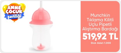 Munchkin Tıklama Kilitli Uçlu Pipetli Alıştırma Bardağı, 12AY+, 296ML