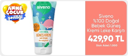 Siveno %100 Doğal Bebek Güneş Kremi Leke Karşıtı Antioksidan Nemlendirici Bitkisel Vegan UVA UVB SPF50