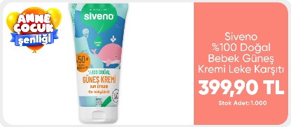 Siveno %100 Doğal Bebek Güneş Kremi Leke Karşıtı Antioksidan Nemlendirici Bitkisel Vegan UVA UVB SPF50