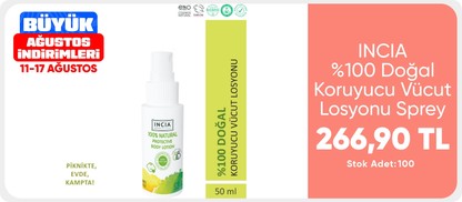 INCIA %100 Doğal Koruyucu Vücut Losyonu Sprey Yenidoğan Bebek Çocuk Için Limon Okaliptus Vegan 50 ml