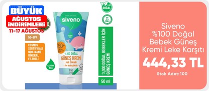 Siveno %100 Doğal Bebek Güneş Kremi Leke Karşıtı Antioksidan Nemlendirici Bitkisel Vegan UVA UVB SPF50