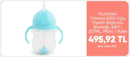Munchkin Tıklama Kilitli Uçlu Pipetli Alıştırma Bardağı, 6AY+, 207ML, Mavi, 1 Adet