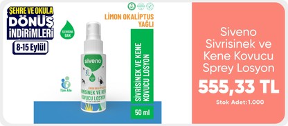 Siveno Sivrisinek ve Kene Kovucu Sprey Losyon Bitkisel Tüm Vücut İçin Seyahat Tatil Boy 50 ml