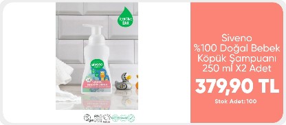 Siveno %100 Doğal Bebek Köpük Şampuanı Yenidoğan Saç ve Vücut İçin Nemlendirici Bitkisel Vegan 250 ml X2 Adet 379,90TL