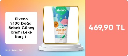 Siveno %100 Doğal Bebek Güneş Kremi Leke Karşıtı Antioksidan Nemlendirici Bitkisel Vegan UVA UVB SPF50