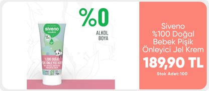 Siveno %100 Doğal Bebek Pişik Önleyici Jel Krem Çinko PCA Yenidoğan Hassas Onarıcı Bakım Kremi 50 ml 189,90TL