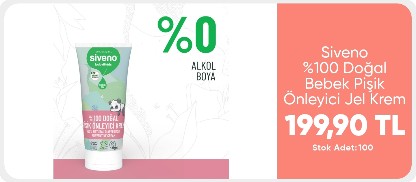 Siveno %100 Doğal Bebek Pişik Önleyici Jel Krem Çinko PCA Yenidoğan Hassas Onarıcı Bakım Kremi 50 ml 189,90TL