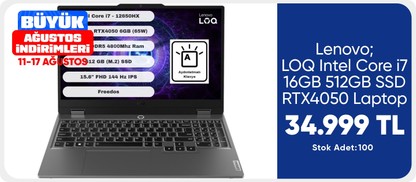 Lenovo LOQ Intel Core i7 16GB 512GB SSD RTX4050 Laptop