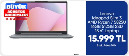 Lenovo Ideapad Slim 3 AMD Ryzen 7 5825U 16GB 512GB SSD 15.6" Laptop