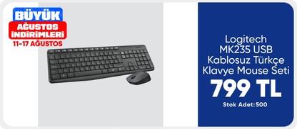 Logitech MK235 USB Kablosuz Türkçe Klavye Mouse Seti - Antrasit Gri