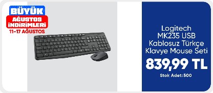 Logitech MK235 USB Kablosuz Türkçe Klavye Mouse Seti - Antrasit Gri