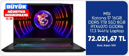 MSI Katana 17  16GB DDR5 1TB SSD 8GB RTX4070 GDDR6 17.3 144Hz Laptop