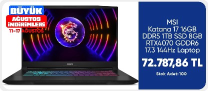 MSI Katana 17  16GB DDR5 1TB SSD 8GB RTX4070 GDDR6 17.3 144Hz Laptop