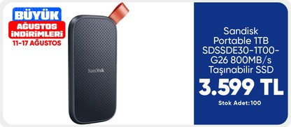 Sandisk Portable 1TB SDSSDE30-1T00-G26 800MB/s Taşınabilir SSD Disk