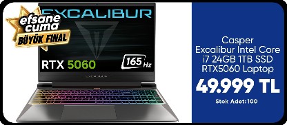 Casper Excalibur Intel Core i7 24GB 1TB SSD RTX5060 Laptop