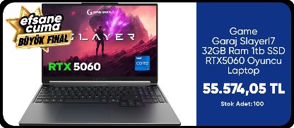 Game Garaj SlayerI7 32GB Ram 1tb SSD RTX5060 Oyuncu Laptop