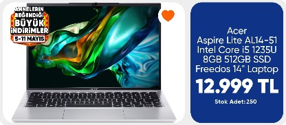 Acer Aspire Lite AL14-51 Intel Core i5 1235U 8GB 512GB SSD Freedos 14" Laptop