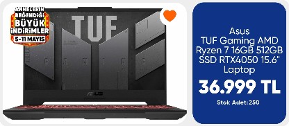 Asus TUF Gaming AMD Ryzen 7 16GB 512GB SSD RTX4050 15.6" Laptop