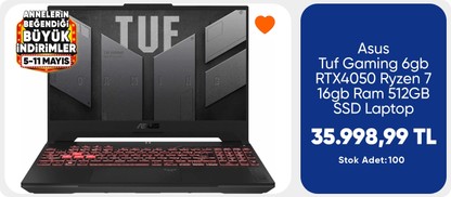 Asus Tuf Gaming 6gb RTX4050 Ryzen 7 16gb Ram 512GB SSD Laptop
